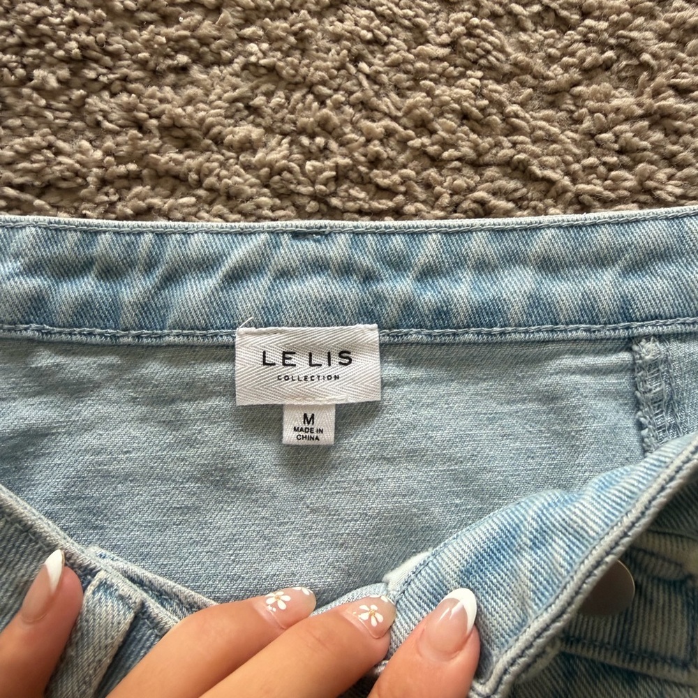Le Lis Light Blue Distressed Denim Skort - Picture 4 of 6